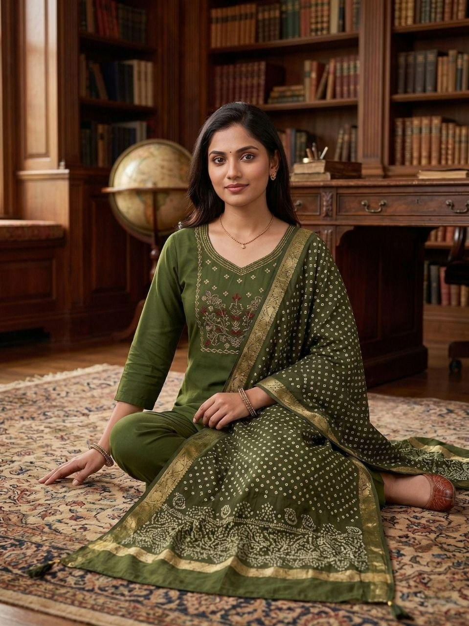 Olive Green Embroidered Salwar set